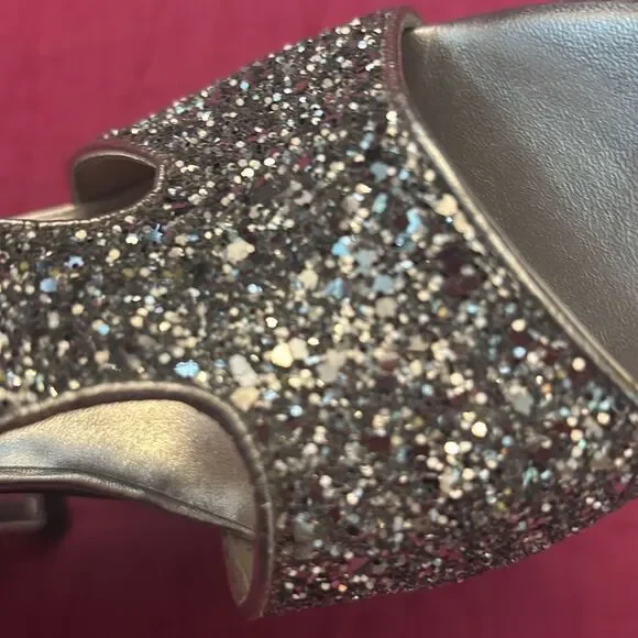 Stuart Weitzman Silver Glitter Heels, US11